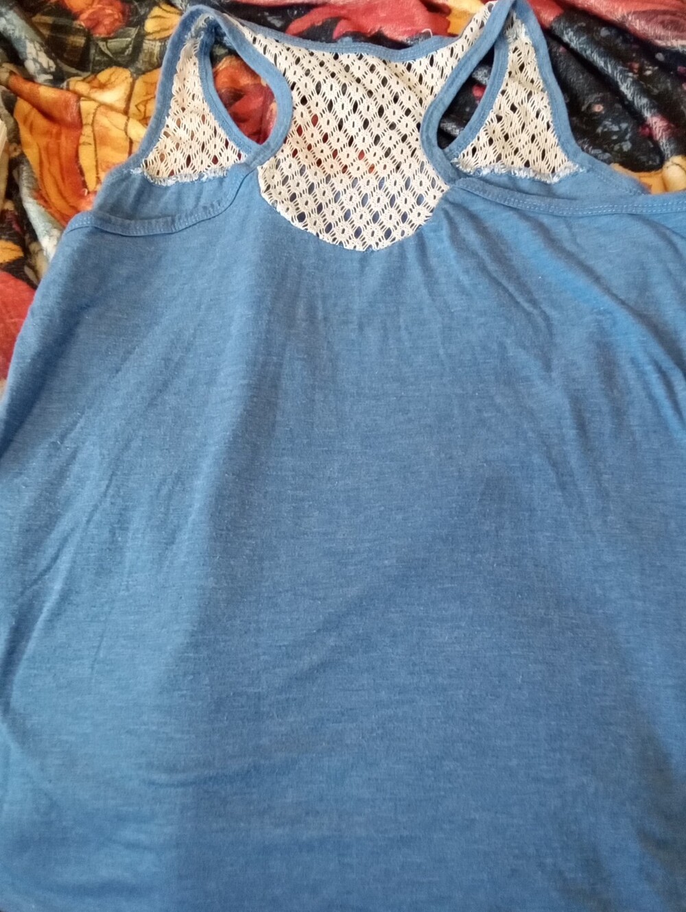 #671 Blue Women's Racerback Tank with Lace Yoke